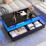 LED Coffee Table w/ 2 Storage Drawers,App Control,High Glossy Modern Black Coffee Table