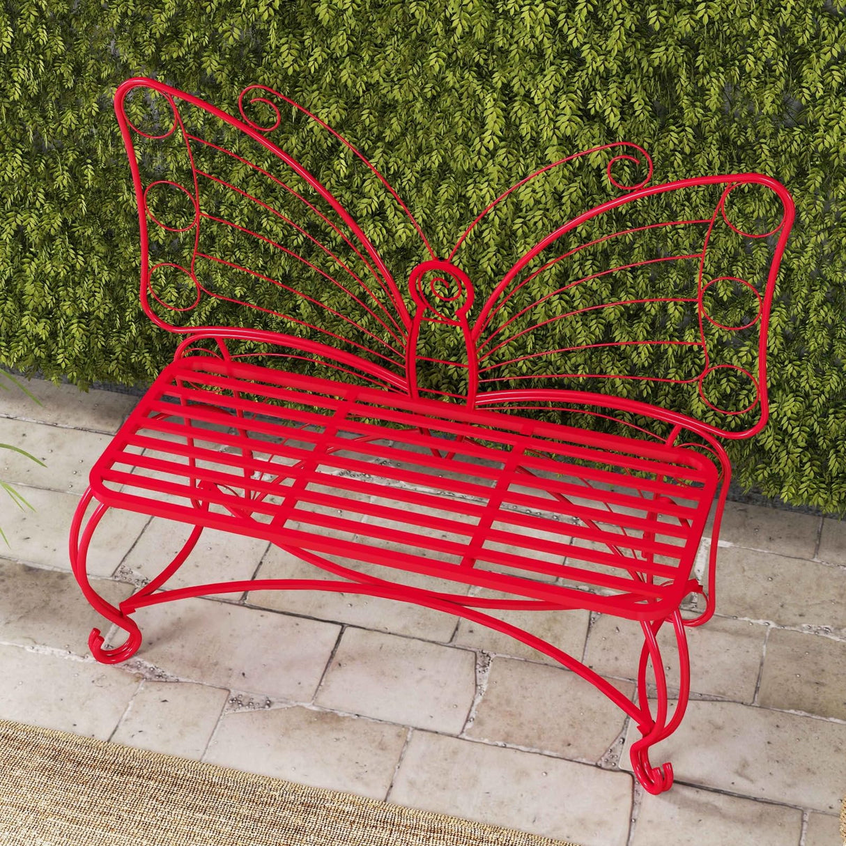 Butterfly Garden Bench, Double Seats Outdoor Bench, Black Patio Bench