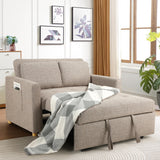 3-in-1 Convertible Sofa Bed, Linen Fabric Sleeper Couch Pull Out Bed, 49" 2-Seater Loveseat Futon Sofa with Spring Support, Adjustable Backrest and Pillows for Small Spaces, Living Room