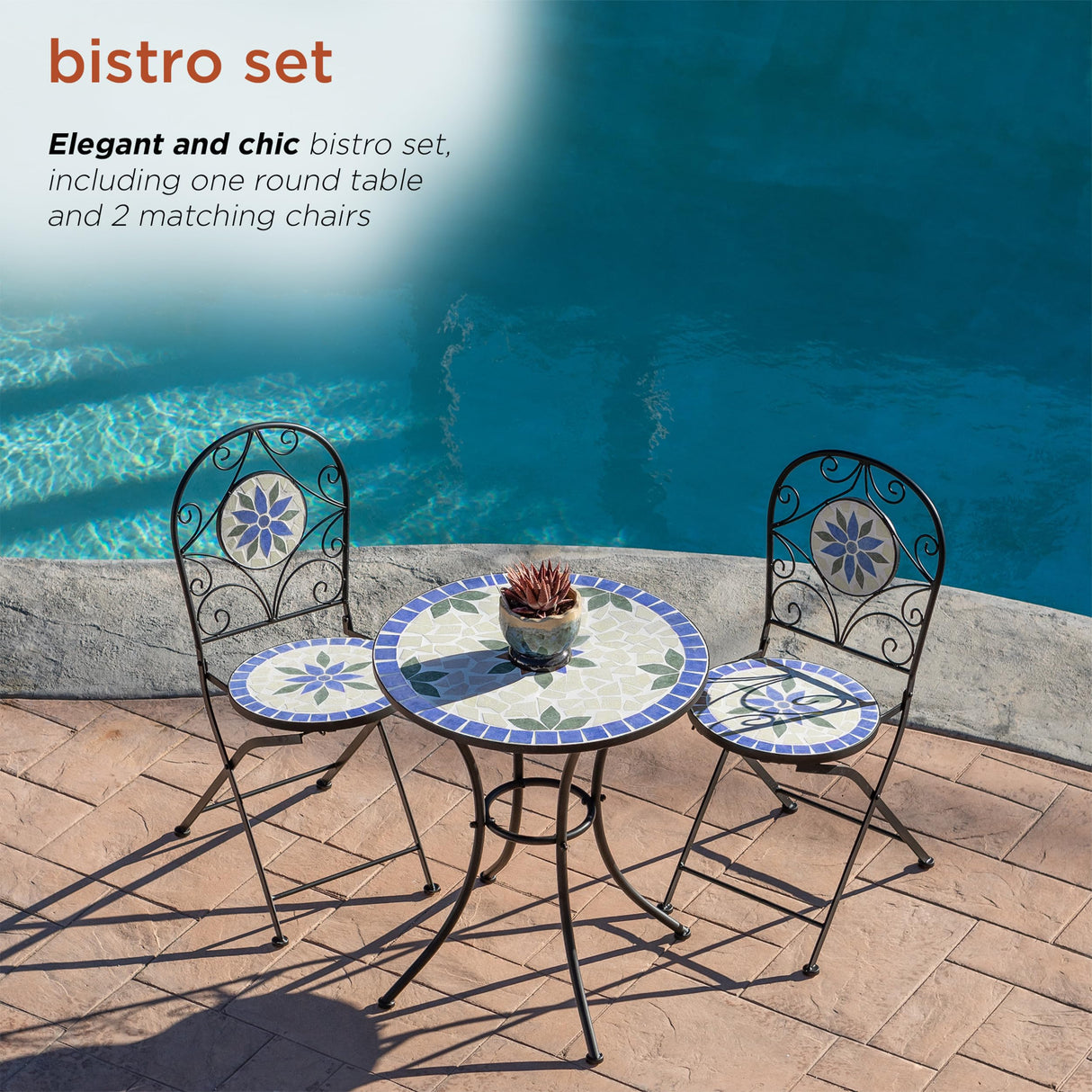 Corporation Blue and Beige Mosaic Bistro Set