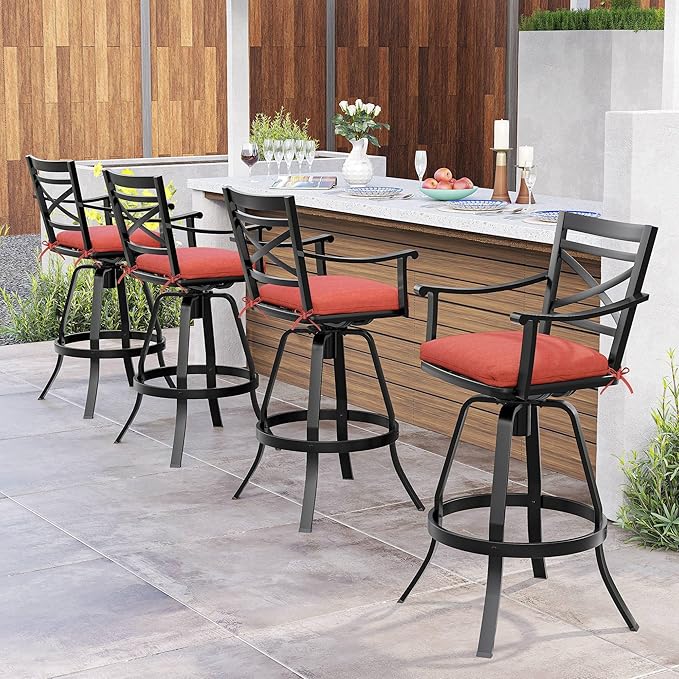Sunbrella Outdoor Bar Stools Set of 4-30" H Aluminum Swivel Patio Bar Height Bar Stools