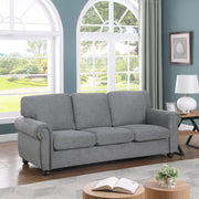 Furniture Home Series Mid-Century Modern 84.65'' Wide Fabric Chenille Couch 3-Seater Sofa with Solid Wood Frame and Brown Legs, Dark Gray