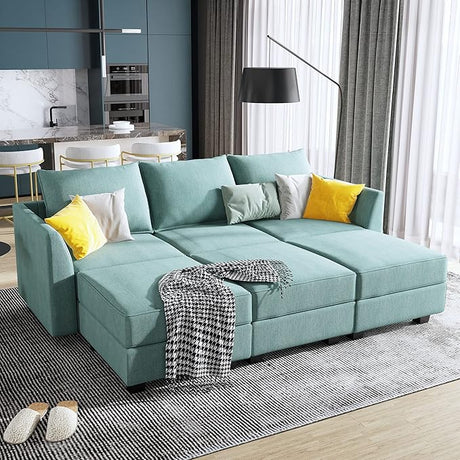 Orage U Shape Corner Sectional Sofa Set, Aqua Blue