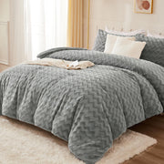 Grey Fleece Comforter Set Queen Size, 3 Pieces Fuzzy Fluffy Faux Fur Bedding Comforter Set for Queen Bed