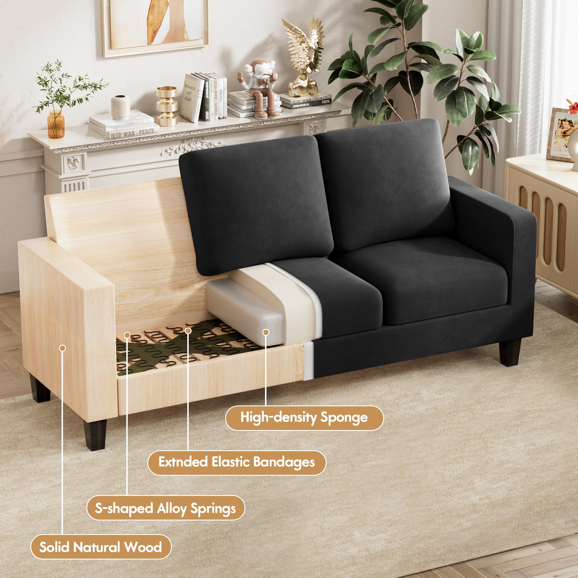 Sectional Sofa Couch 3 seat L-Shaped Sectional Sofa with Linen Fabric Ottoman Small