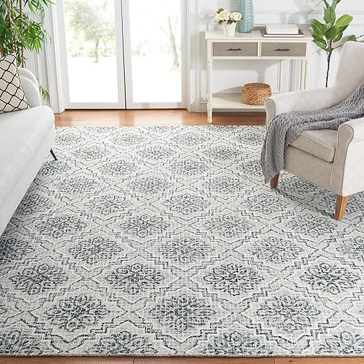 8x10 Abstract Area Rug - Handmade Wool in Blue & Grey