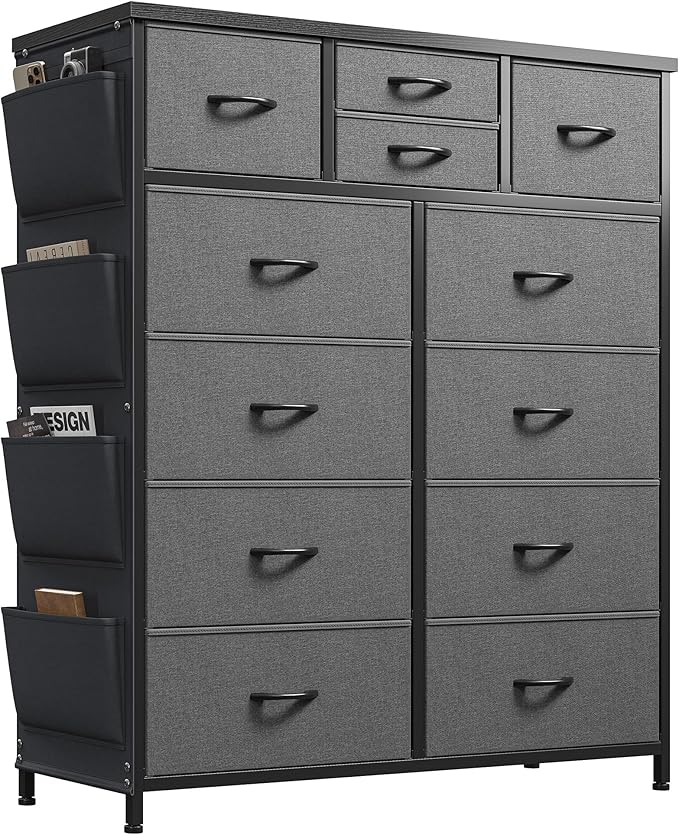 Tall Dresser for Bedroom with 12 Drawers,Dresser Chest of Drawers with Side Pockets