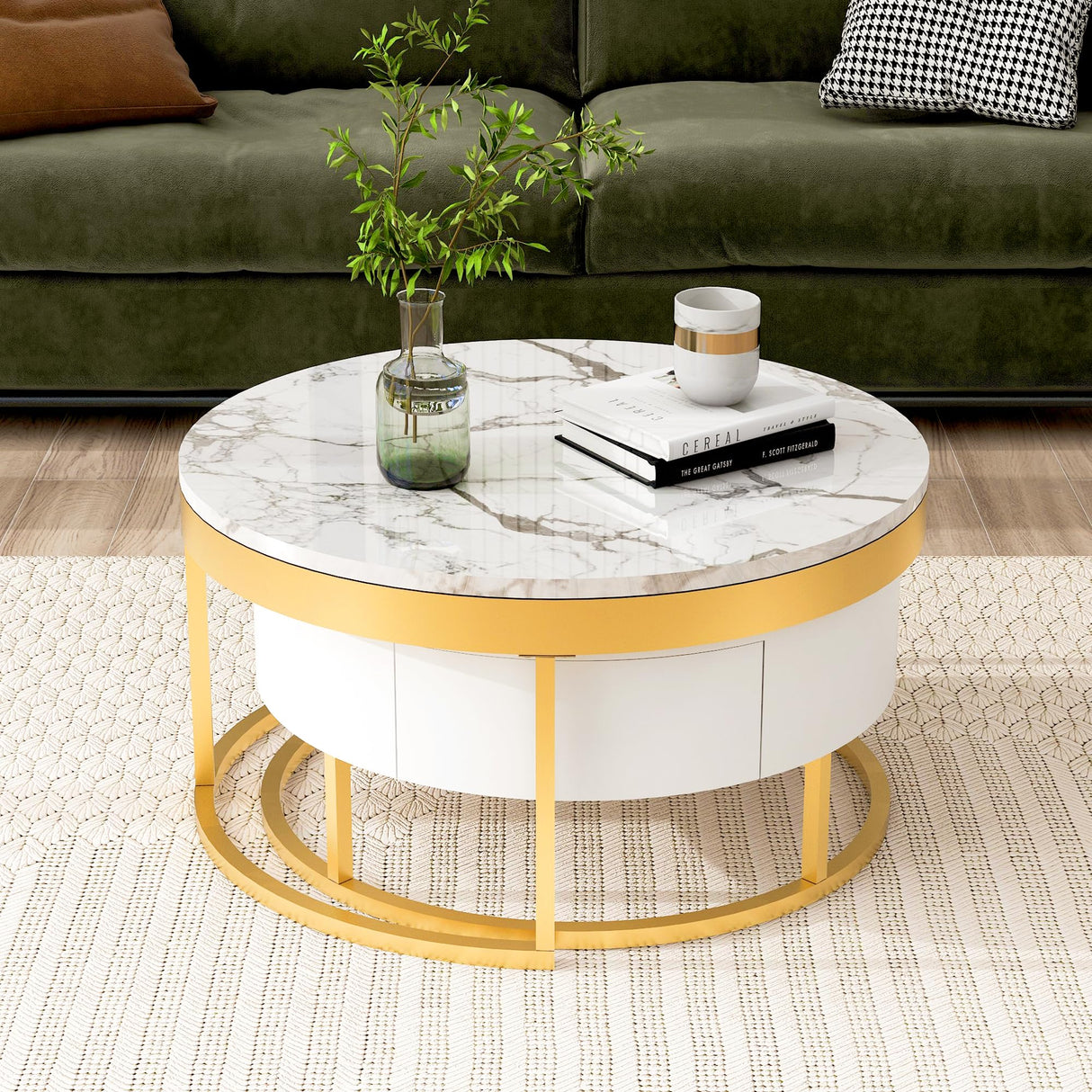 Modern Round Living Room Coffee Table Set of 2 Nesting Coffee Table Center Table