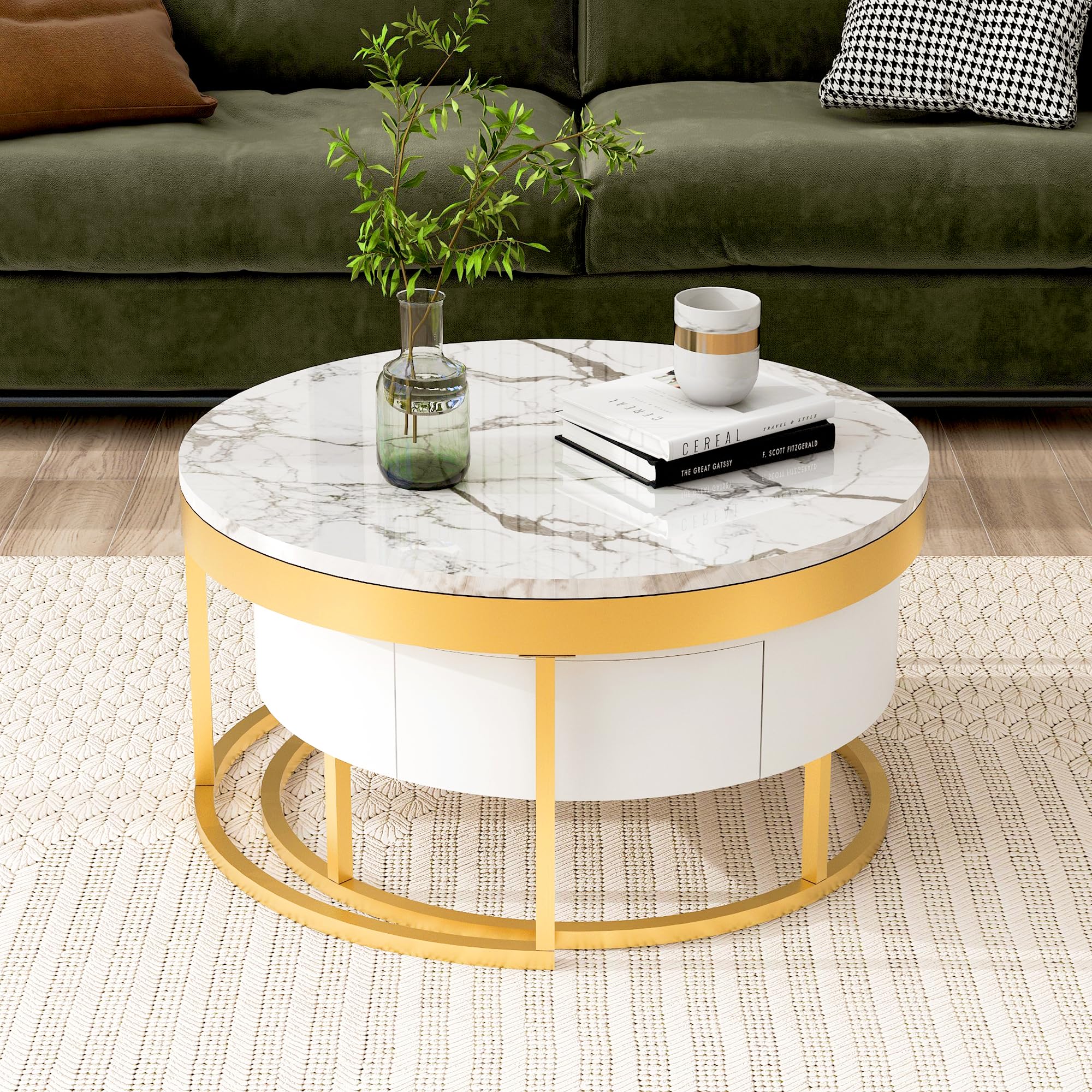 Modern Round Living Room Coffee Table Set of 2 Nesting Coffee Table Center Table