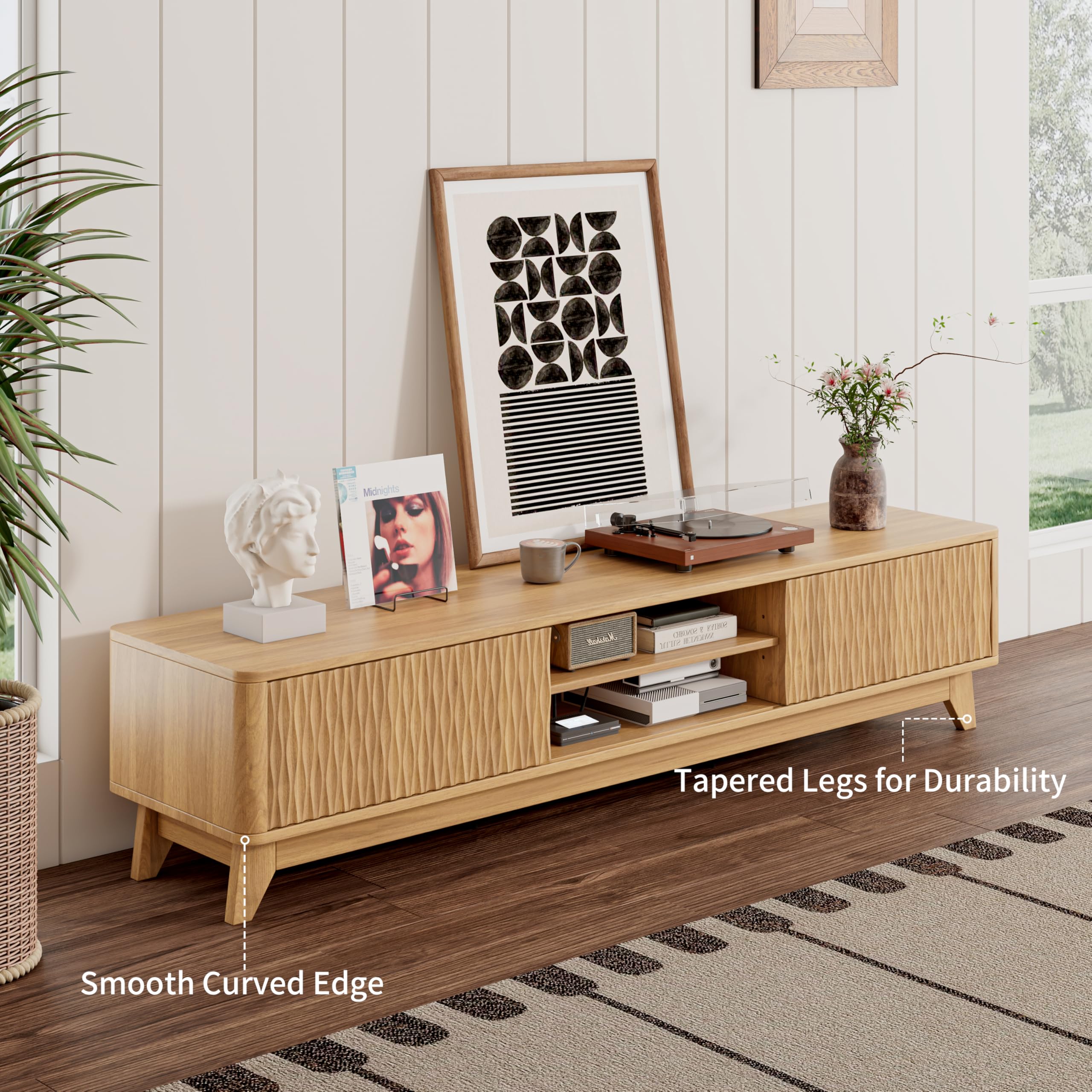 59" Mid Century Modern TV Stand with Sliding Doors