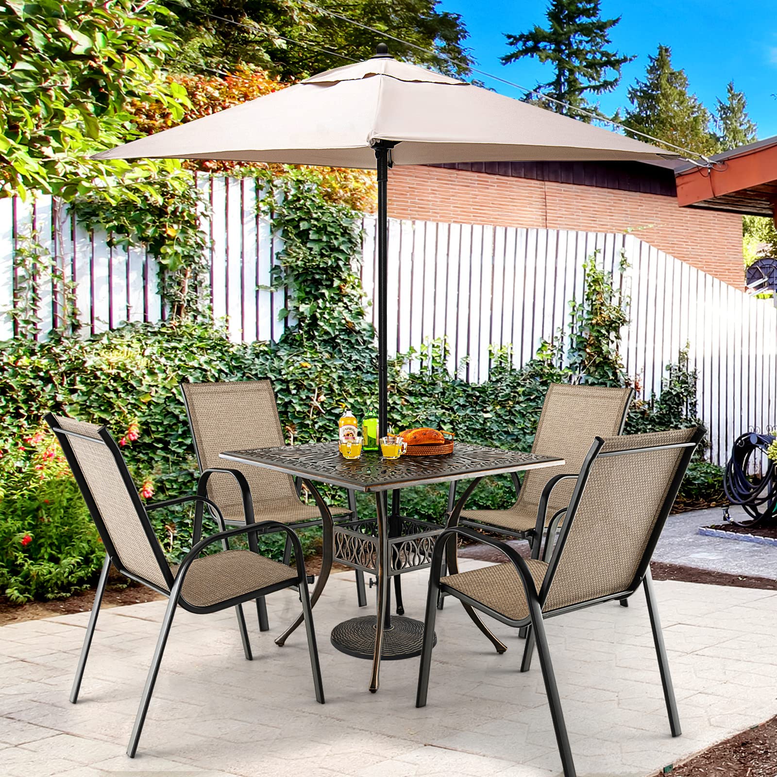 5.4 Inches Outdoor Dining Table, All-Weather Cast Aluminum Table with 2.2” Umbrella Hole