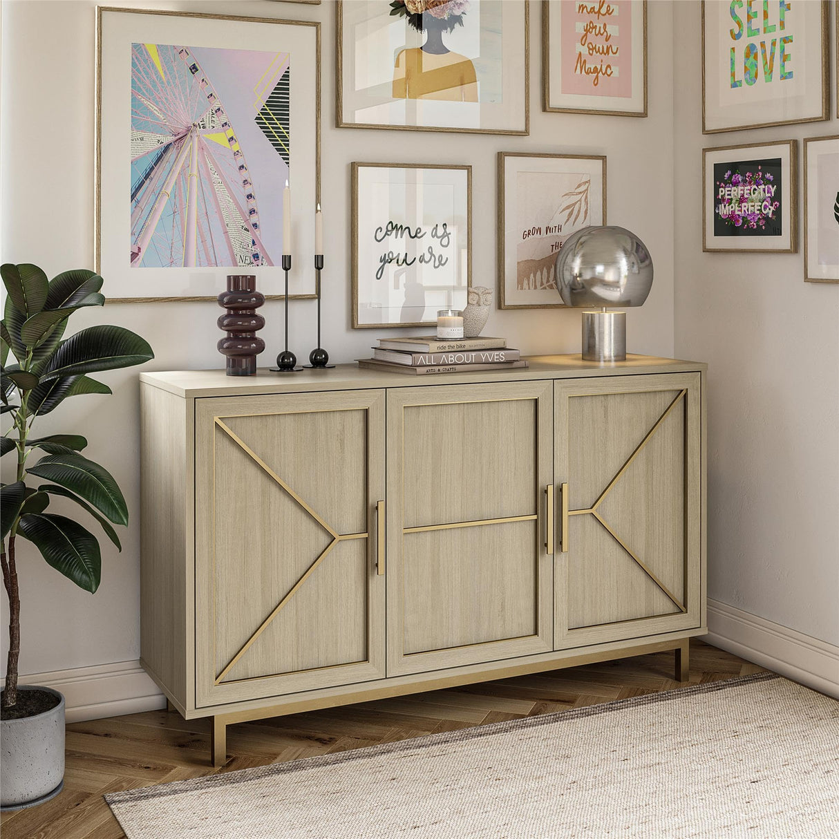 Neely Wide Accent Cabinet with 3 Doors and 2 Storage Shelves