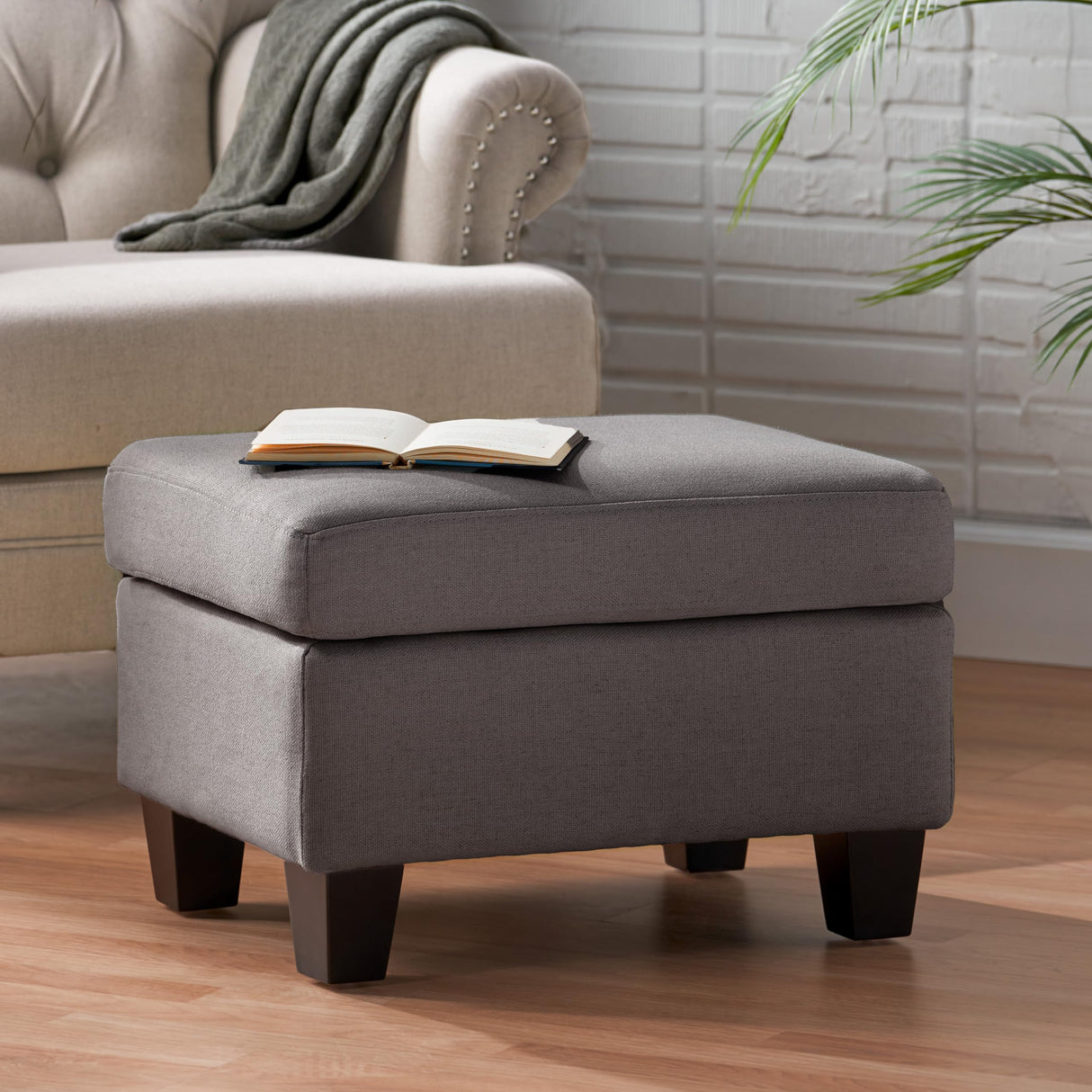 Rosella Fabric Ottoman, Ash Grey