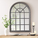 Traditional Arched Windowpane Mirror, Gray Wash