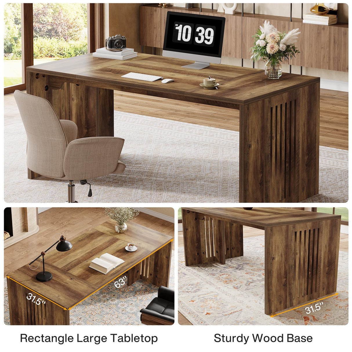 Inch Executive Desk, Farmhouse Large Wood Computer Writing Conference Table