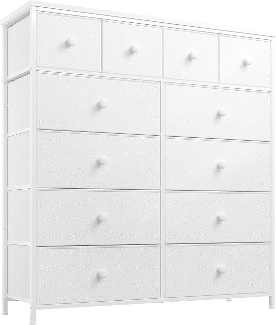 Dresser, Dresser for Bedroom with 12 Drawers, Tall Dresser with Wooden Top and Metal Frame, Fabric Bedroom Dressers & Chests of Drawers Clearance, 40.6" W x 11.8" D x 43.7" H, Aqua