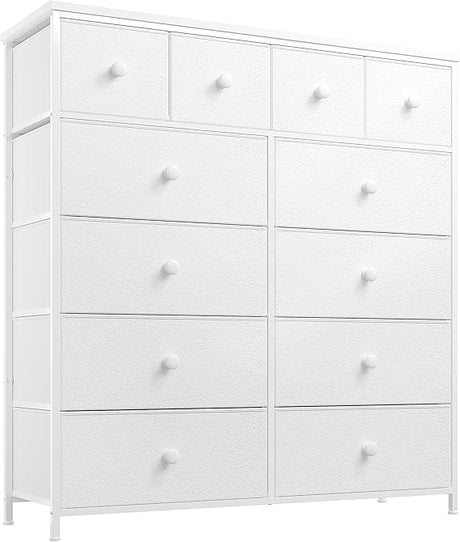 Dresser, Dresser for Bedroom with 12 Drawers, Tall Dresser with Wooden Top and Metal Frame, Fabric Bedroom Dressers & Chests of Drawers Clearance, 40.6" W x 11.8" D x 43.7" H, Aqua