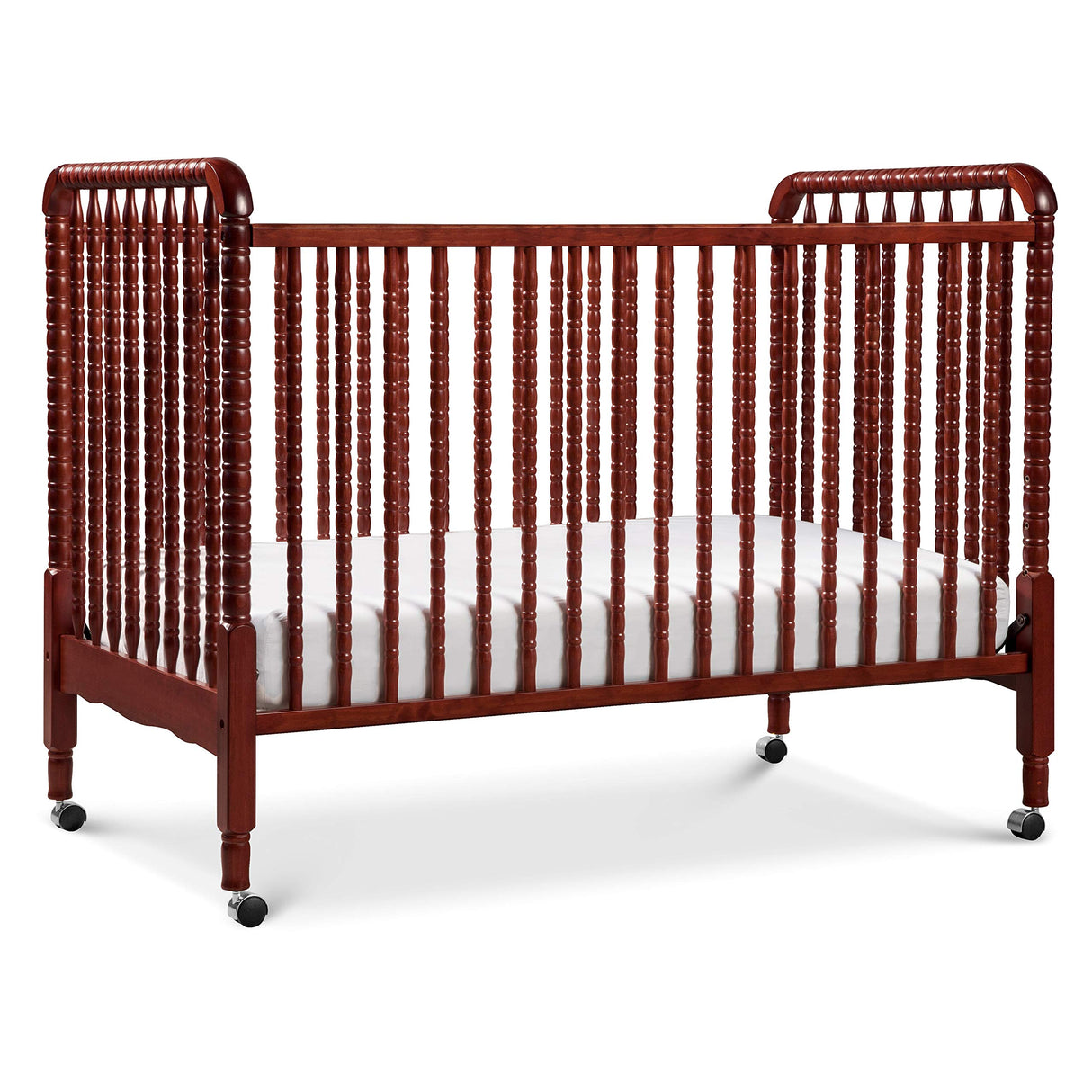 Jenny Lind 3-in-1 Convertible Crib in Rich Cherry, Removable Wheels, Greenguard Gold