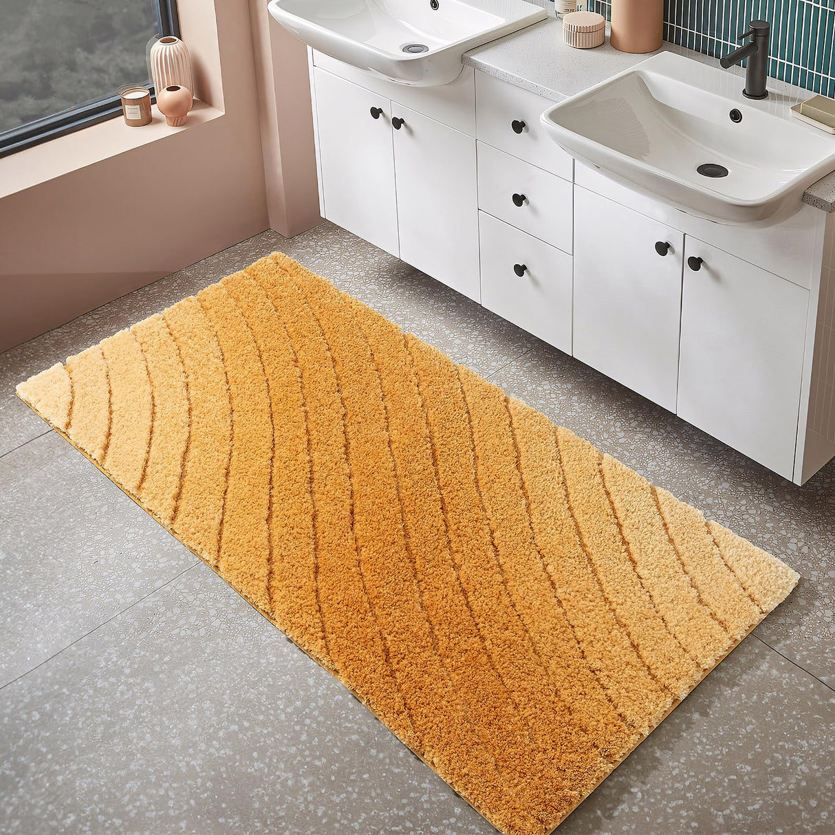 DEXDE Luxury Bathroom Rug Mat, Plush Fluffy Microfiber Bath Rugs, Extra Soft and Absorbent Bathroom Runner Carpet Non-Slip, Large Bath Mats for Bathroom Floor, Tub and Shower, 24x47 Beige