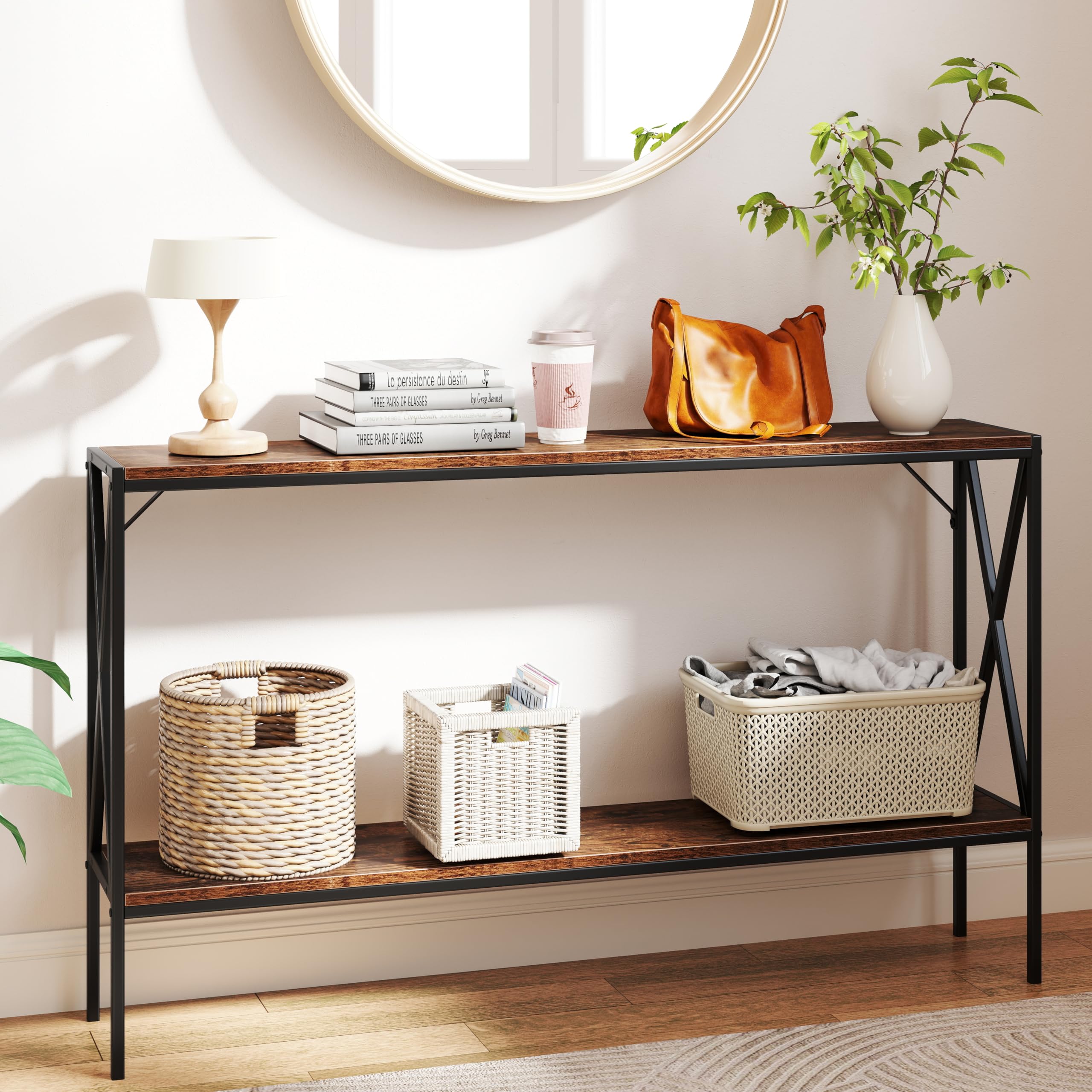 2-Tier Console Table, 47" Narrow Entryway Table with Storage Shelf