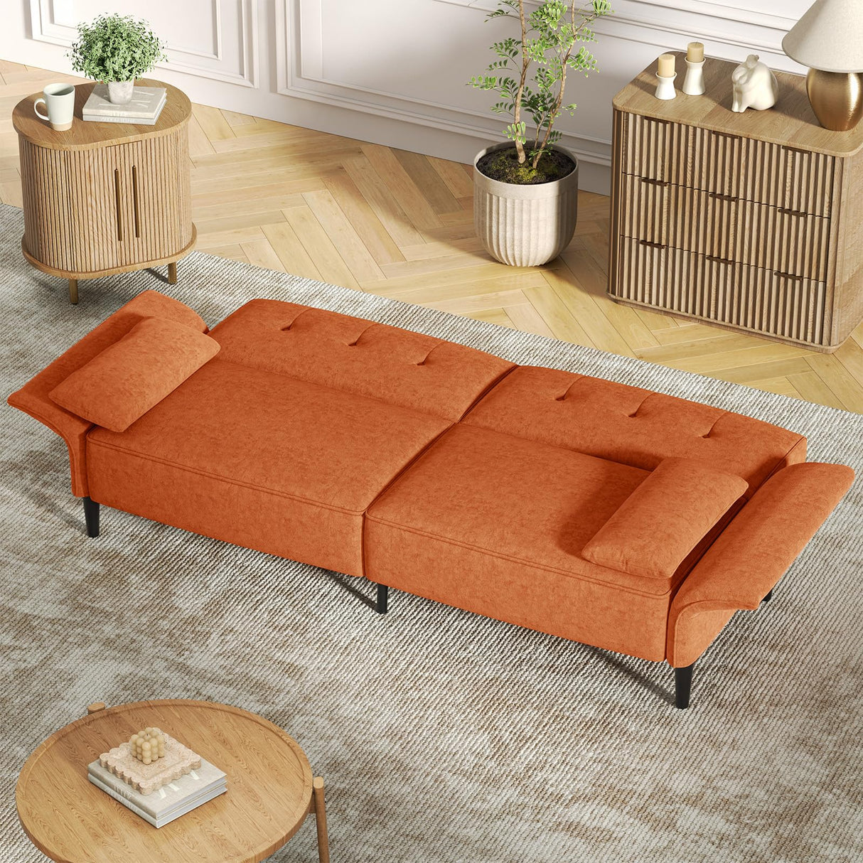 89” Futon Sofa Bed, Comfy Futon Couch Bed with 2 Square Pillows, Convertible Sleeper