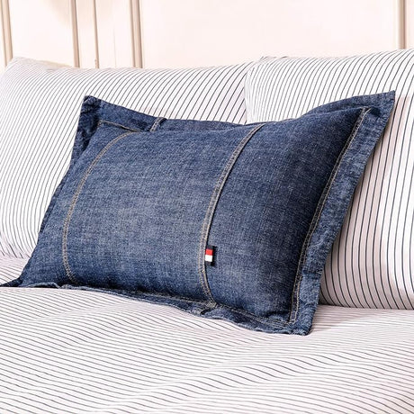 100% Cotton Washed Denim Decorative Throw Pillow Covers Dark Blue Cushion Covers