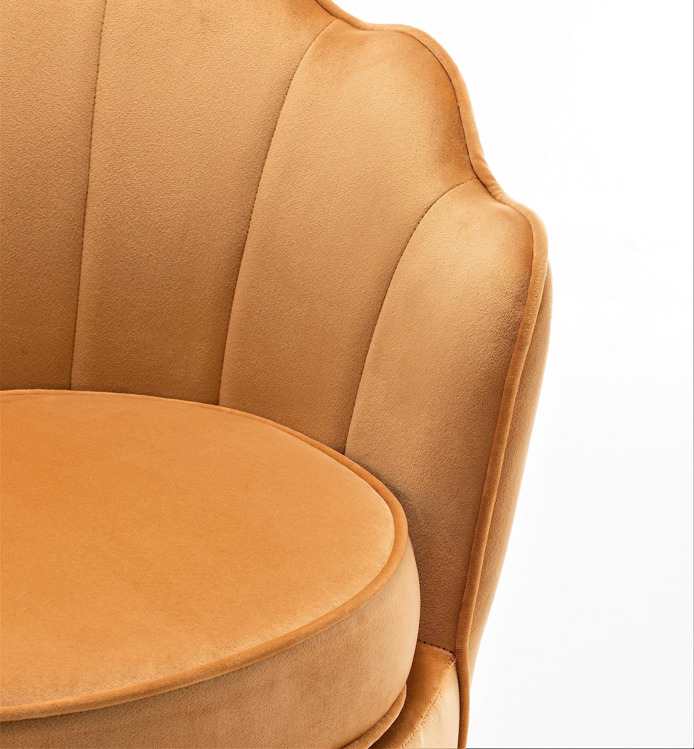 Velvet Barrel Accent Chair with Scalloped Silhouette and Gold Metal Legs, Decorative Piece Suitable for Traditional, Modern, and Contemporary Spaces, Mustard Yellow