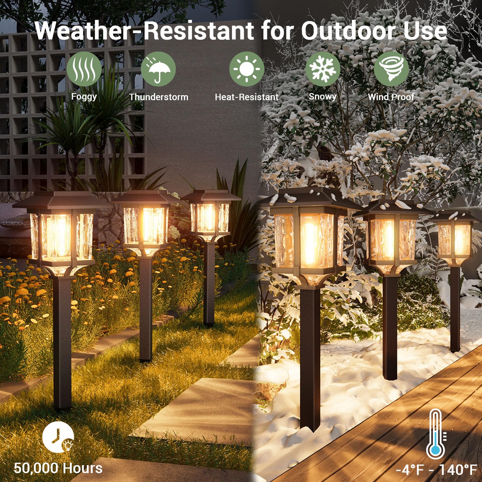 Solar Outdoor Lights 15 LM Garden Lights with Metal Glass, 2-Tone Bronze & Wood