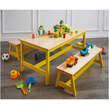 Indoor Kids Table and Bench Set, Natural, 3 Count (Pack of 1)