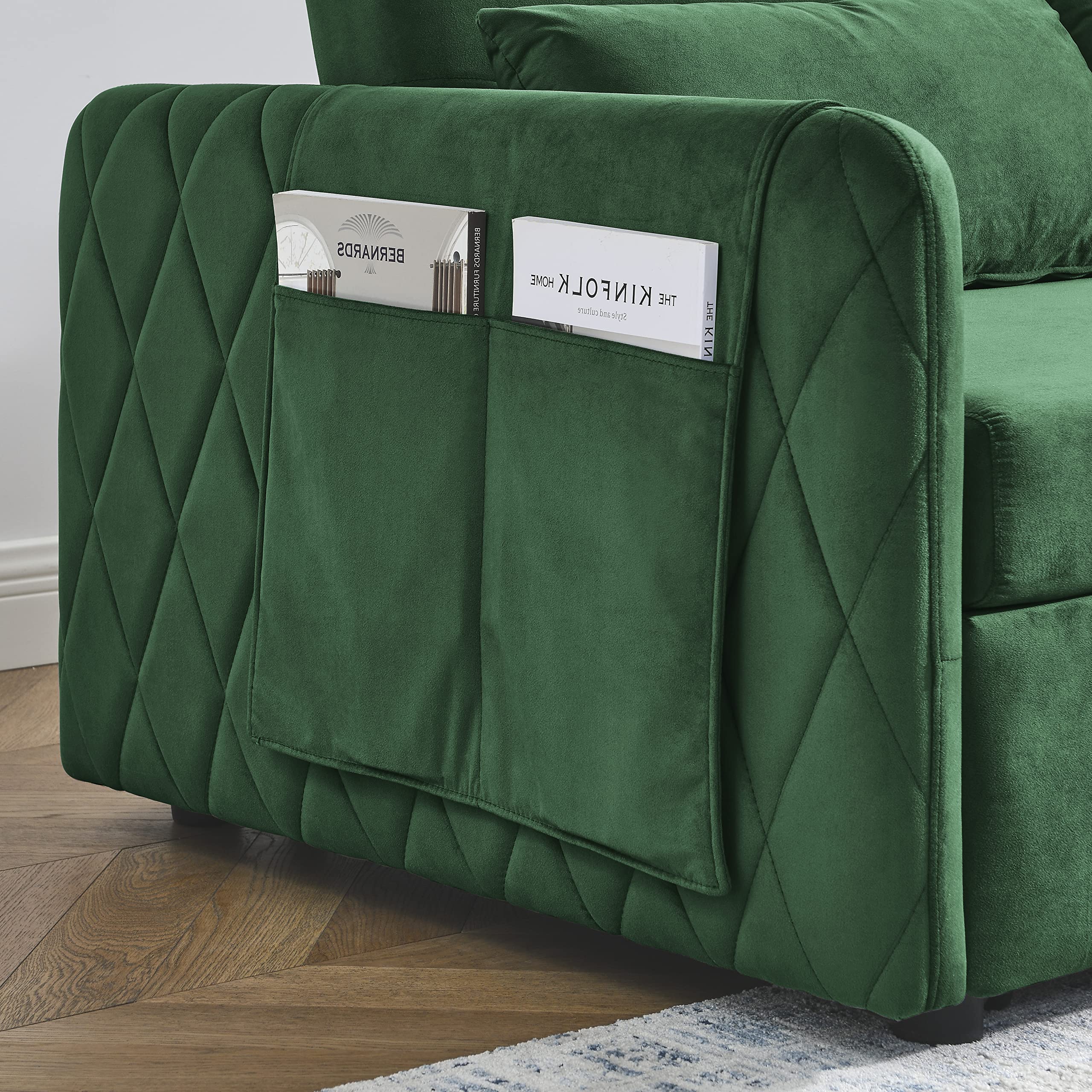 2 Detachable Arm Pockets, Velvet Loveseat Sofa