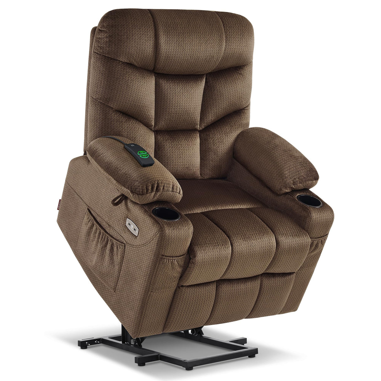 Power Lift Recliner Chair with Extended Footrest, 2 Cup Holders, USB Ports for Elderly People, Fabric 7286 (Mocha, Regular)