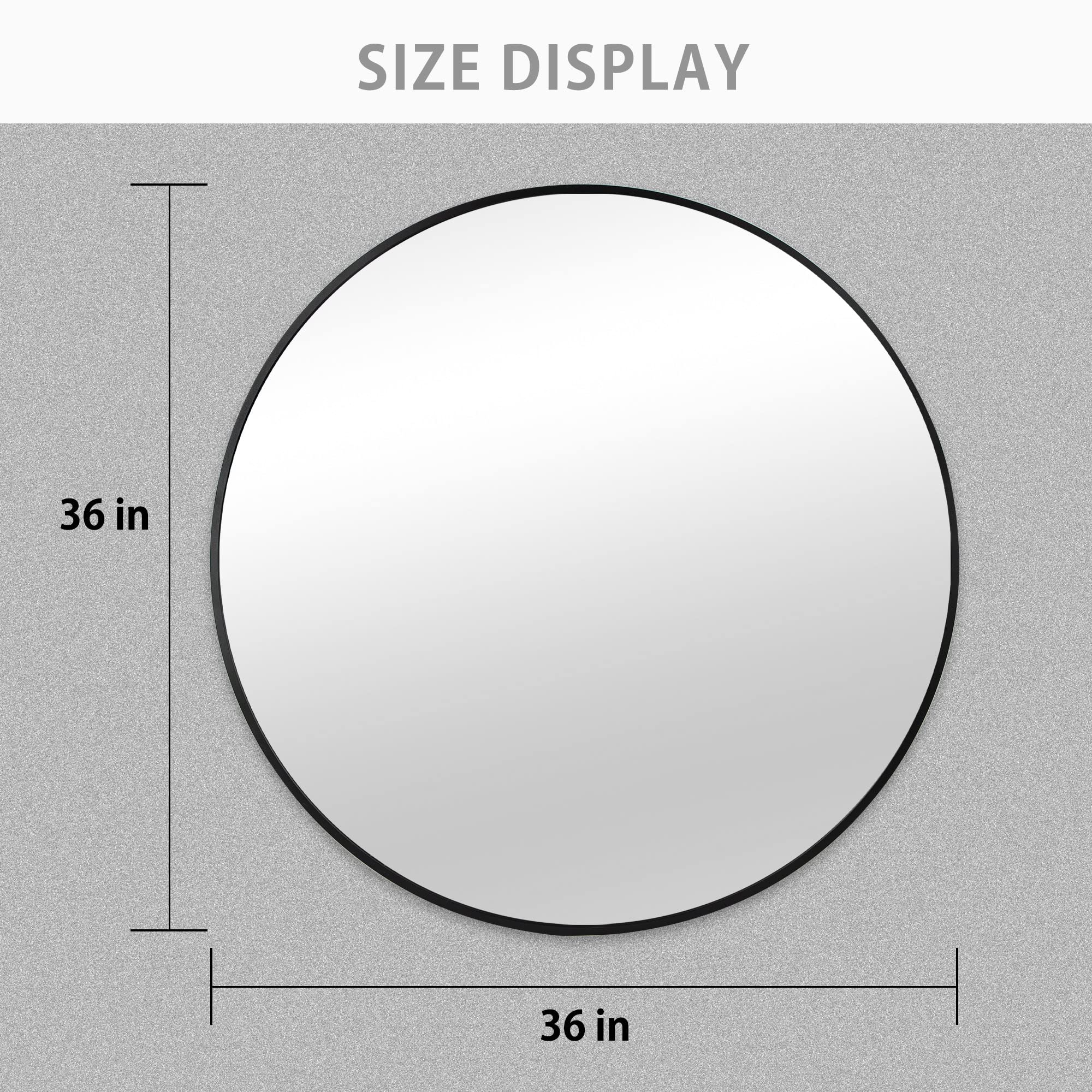 36 Black Round Mirror, Aluminum Framed Circle Wall Mounted Mirror, Circular Vanity Mirror,