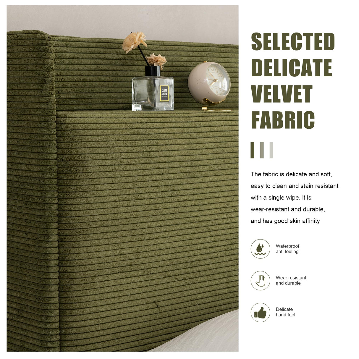 Queen Bed Frame with Storage Drawers - Upholstered Headboard