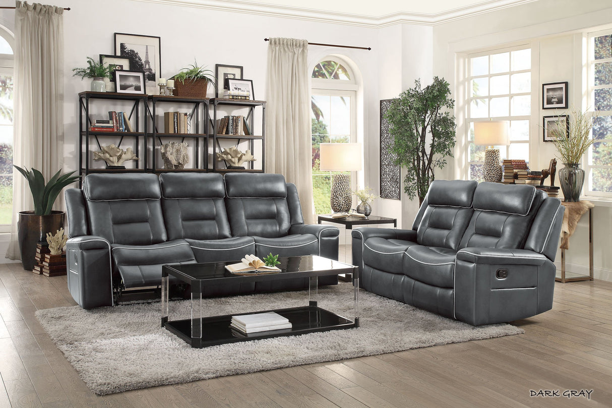 65" Leather Gel Double Reclining Loveseat, Dark Gray