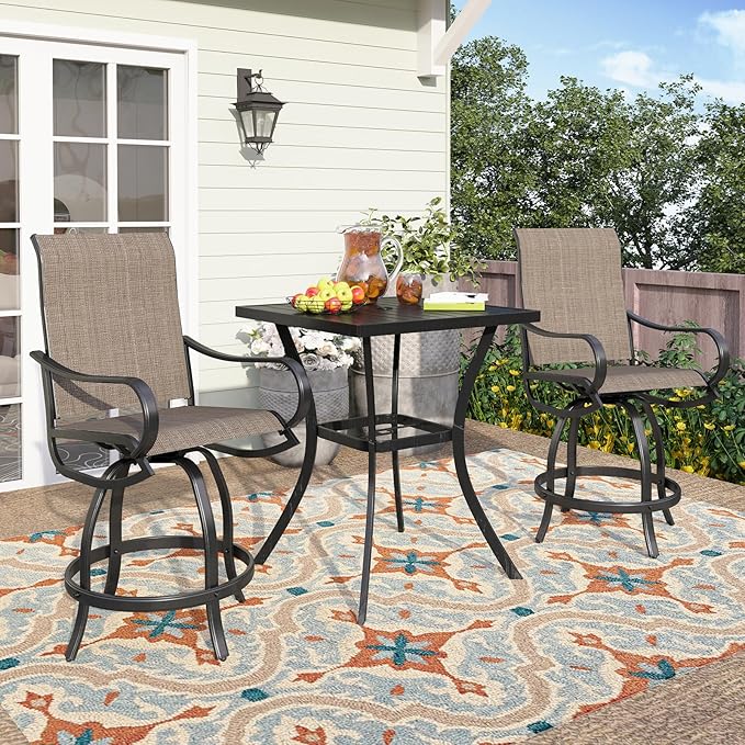 3 Piece Outdoor Bar Set, Counter Height Patio Bar Bistro Table and Swivel