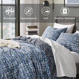 Comforter King Size for Men, Blue Modern Farmhouse Aesthetic Soft Bedding Set,