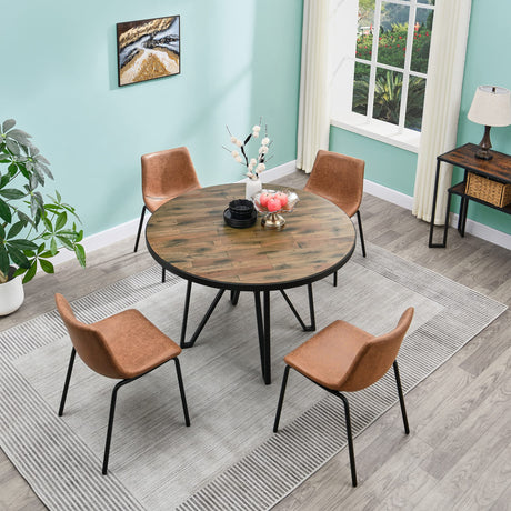 Round Industrial Wood Dining Room Table for 6 Person 48in Mid Century Kitchen Dining