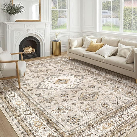 Living Room Area Rug 8x10 - Large Soft Washable Oriental Traditional Distressed