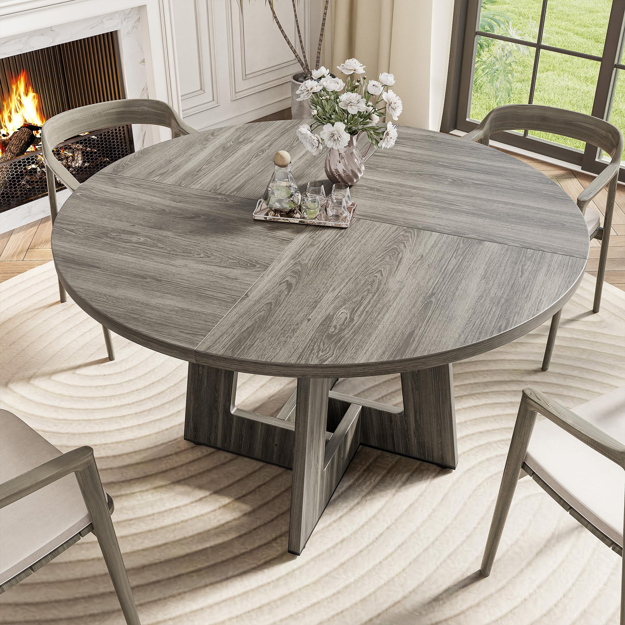 47 Inch Round Dining Table for 4 with Wooden Pedestal Base