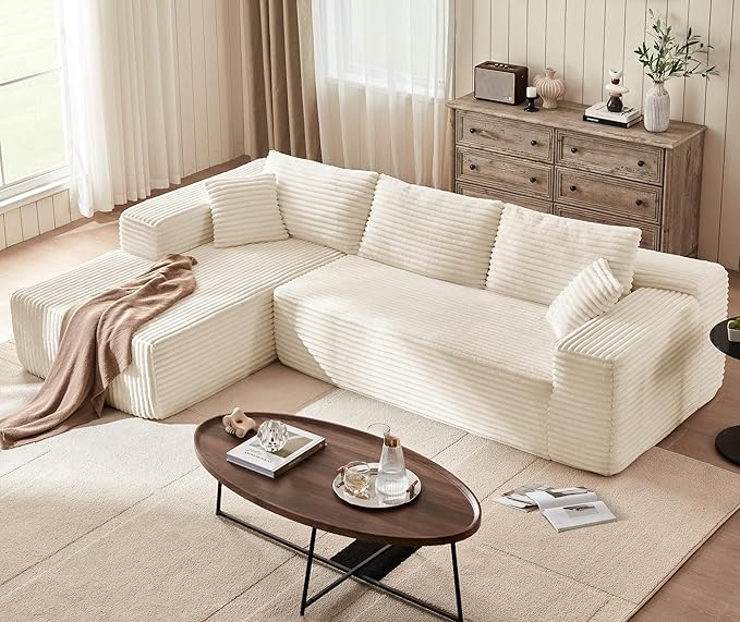 Modular Sectional Sofa: 106'' Corduroy Cloud Couch L Shaped Sofas