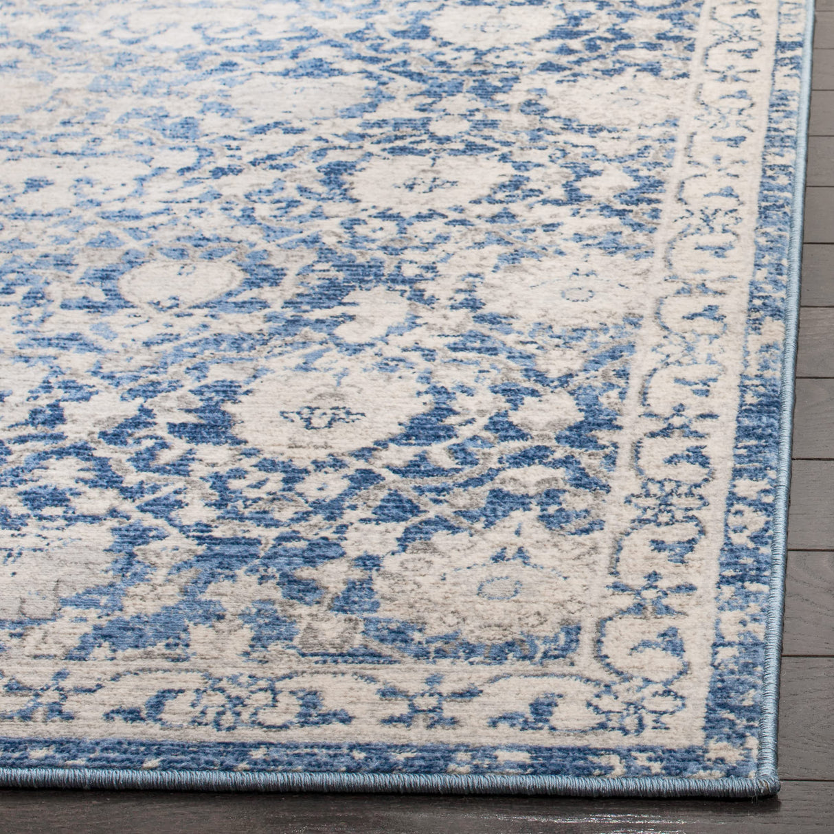 Brentwood Collection Area Rug - 6'7" Square, Navy & Creme