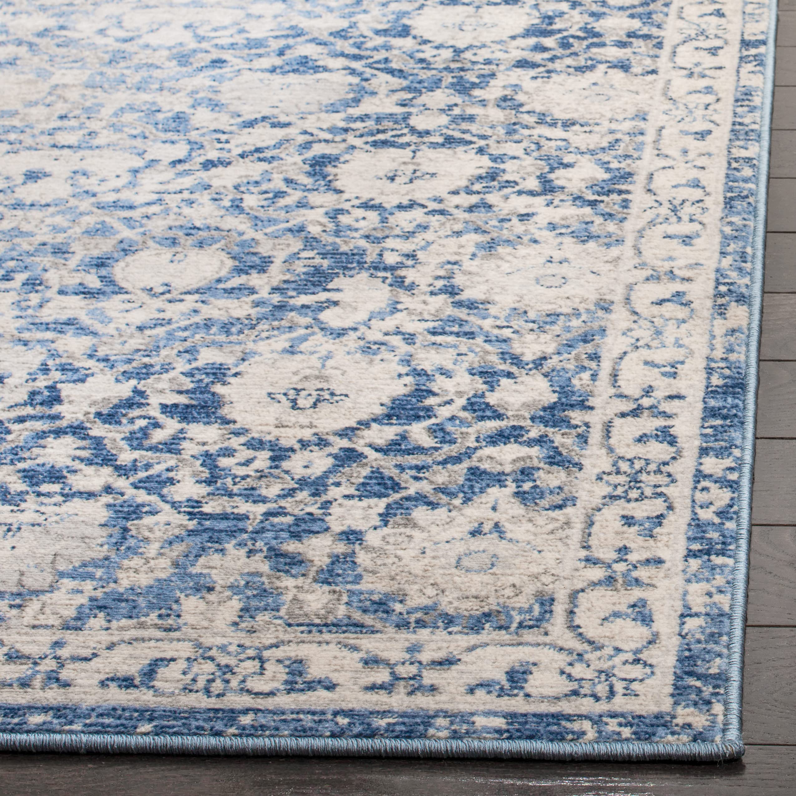 Brentwood Collection Area Rug - 6'7" Square, Navy & Creme