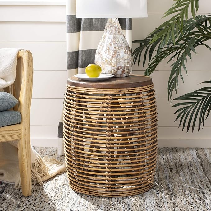 Home Maui Coastal Natural Rattan Drum Stool Table