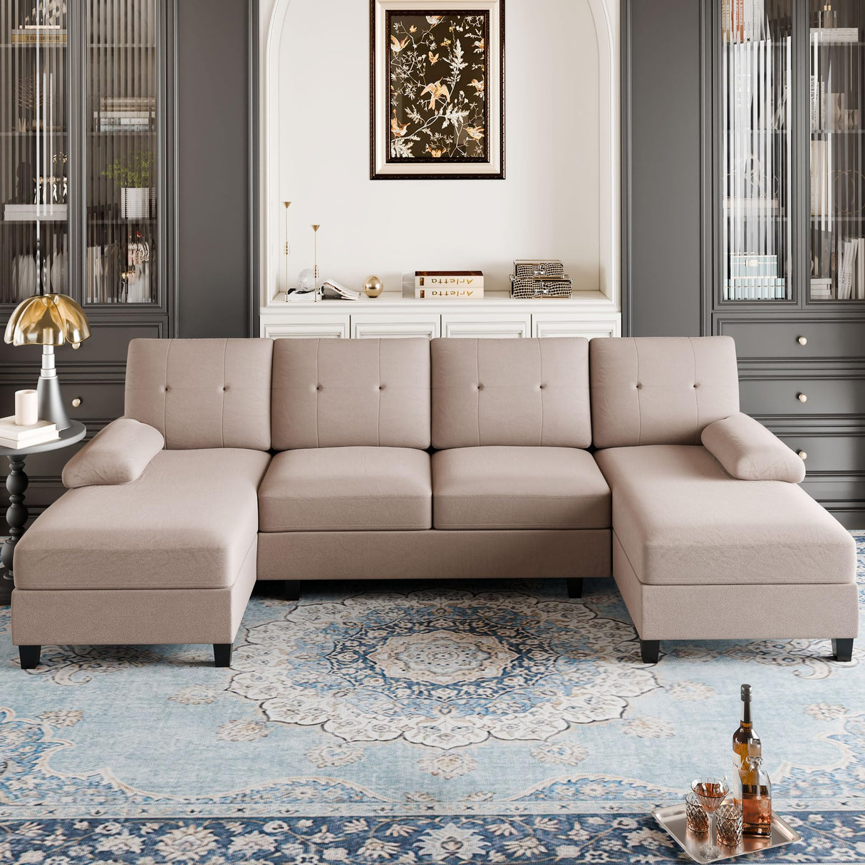 Sofa Couch, U-Shaped Sofa Couch with Double Chaise, 4-Seat Sleeper Sofa Couch