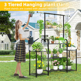 Simple Trending Plant Stand Indoor Outdoor, Metal 3 Tier Tall Hanging Plant Shelf for Multiple Flower Planter Large Heavy Duty Ladder Plant Holder for Garden, Black
