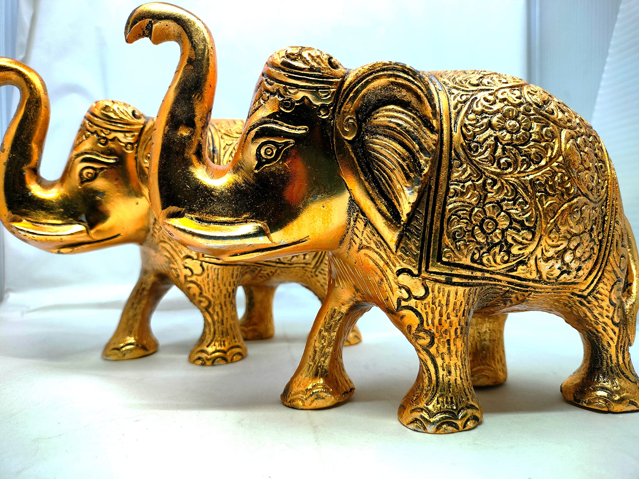 URBAN HAAT Metal Elephant Showpiece, 5 Inch, Aluminium Gold Plated, 2 Piece