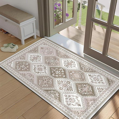 Moroccan Trellis Living Room Rug - 5x7 Washable Area Rug with Non-Slip Backing Low-