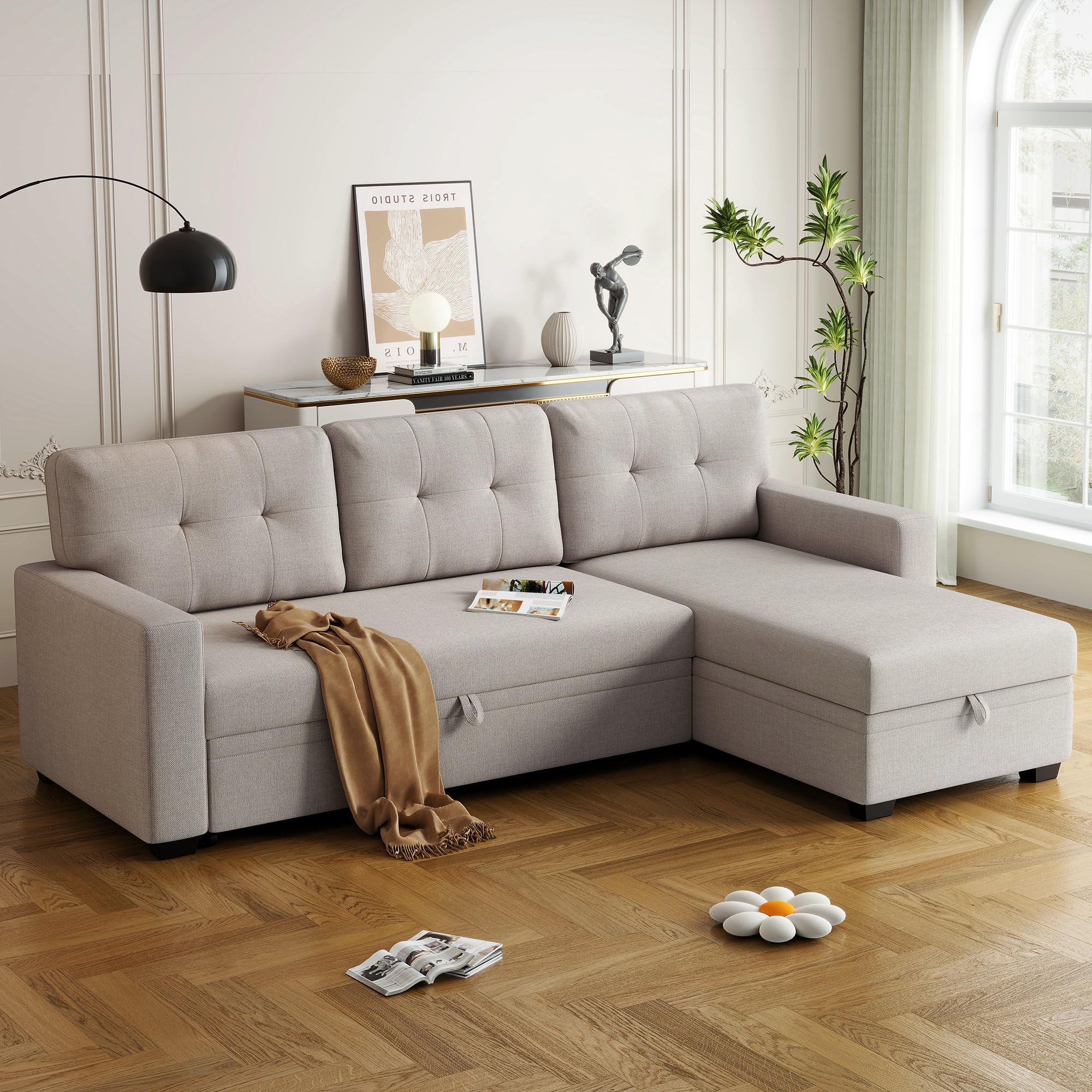 82" Convertible Sectional Sleeper Sofa with Storage Chaise