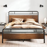 Wooden Headboard and Footboard, Rounded Corner Metal Structure, Heavy Duty Slats
