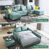 Orage U Shape Corner Sectional Sofa Set, Aqua Blue